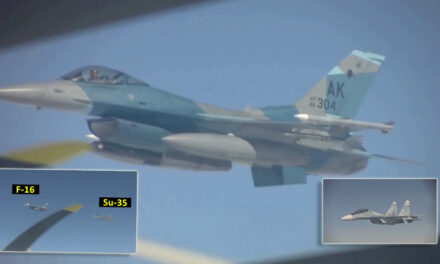 F-16 Of The 18th Fighter Interceptor Squadron Escorts Russian Tu-95, Su-35 and Su-30 Off Alaska